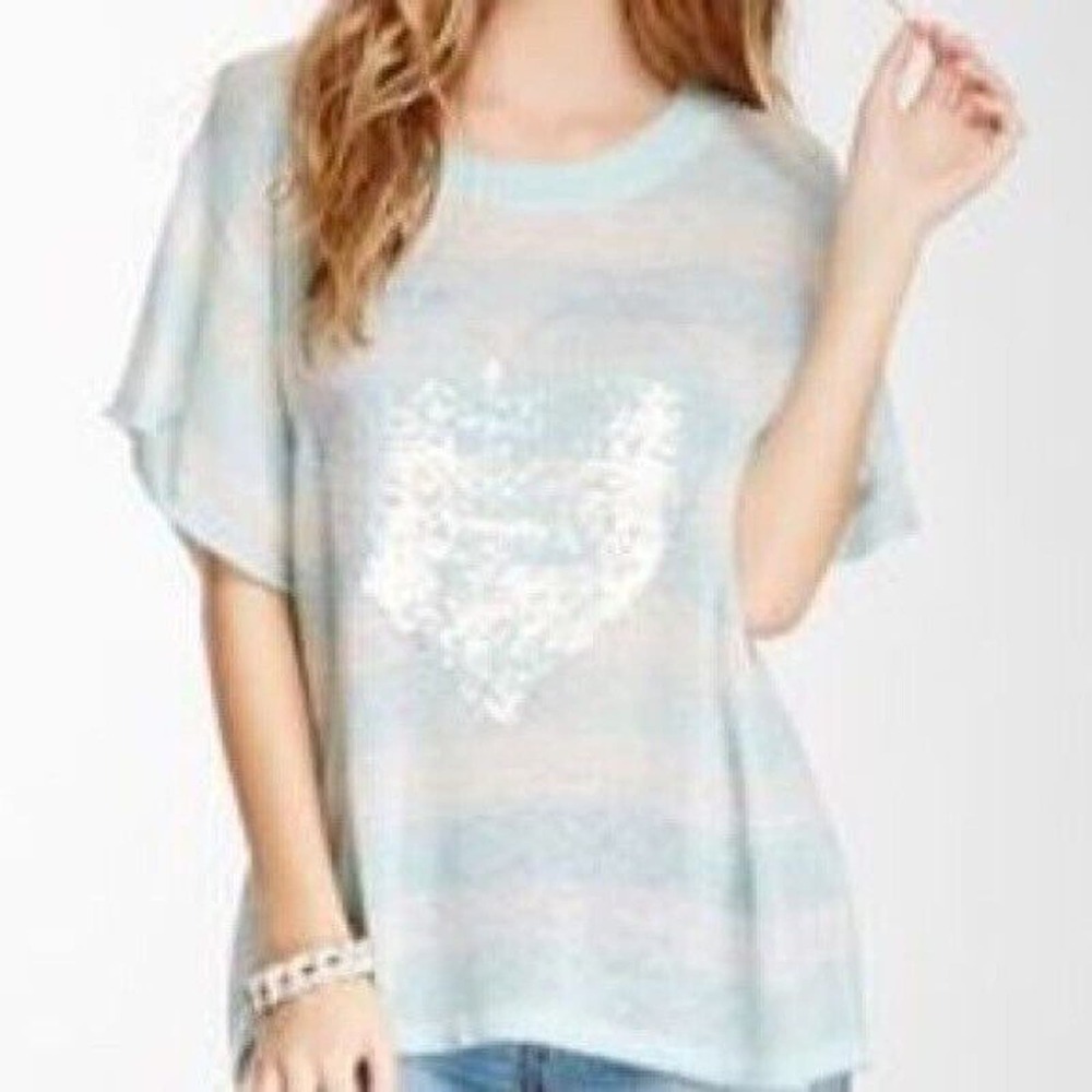 Wildfox White Label Bridgette Sequin Heart Sweater XS White Mint Short Sleeve